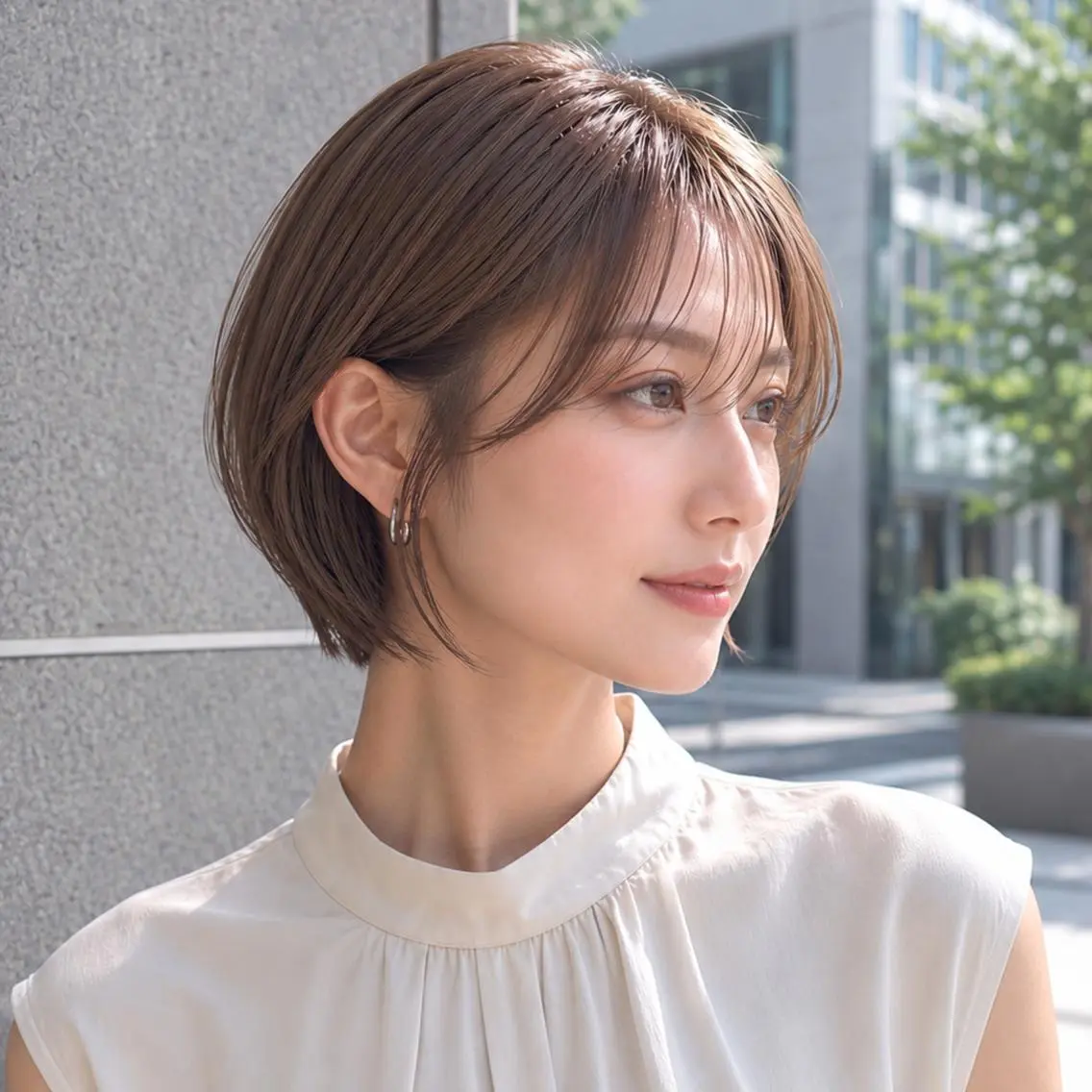 ショート カラー ショートボブ ベージュカラー 透明感カラー ボブ 髪質改善 カット ヘアカラー トリートメント SOURCE梅田💎 ヘアケア/艶カラーのヘアスタイル