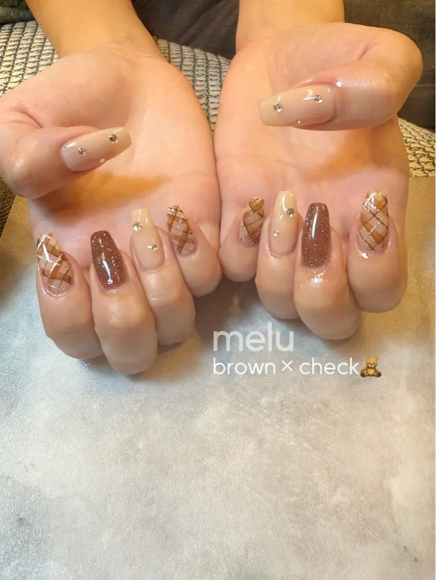 ネイル ブラウン ロングネイル 冬ネイル mermooi nailのネイルデザイン
