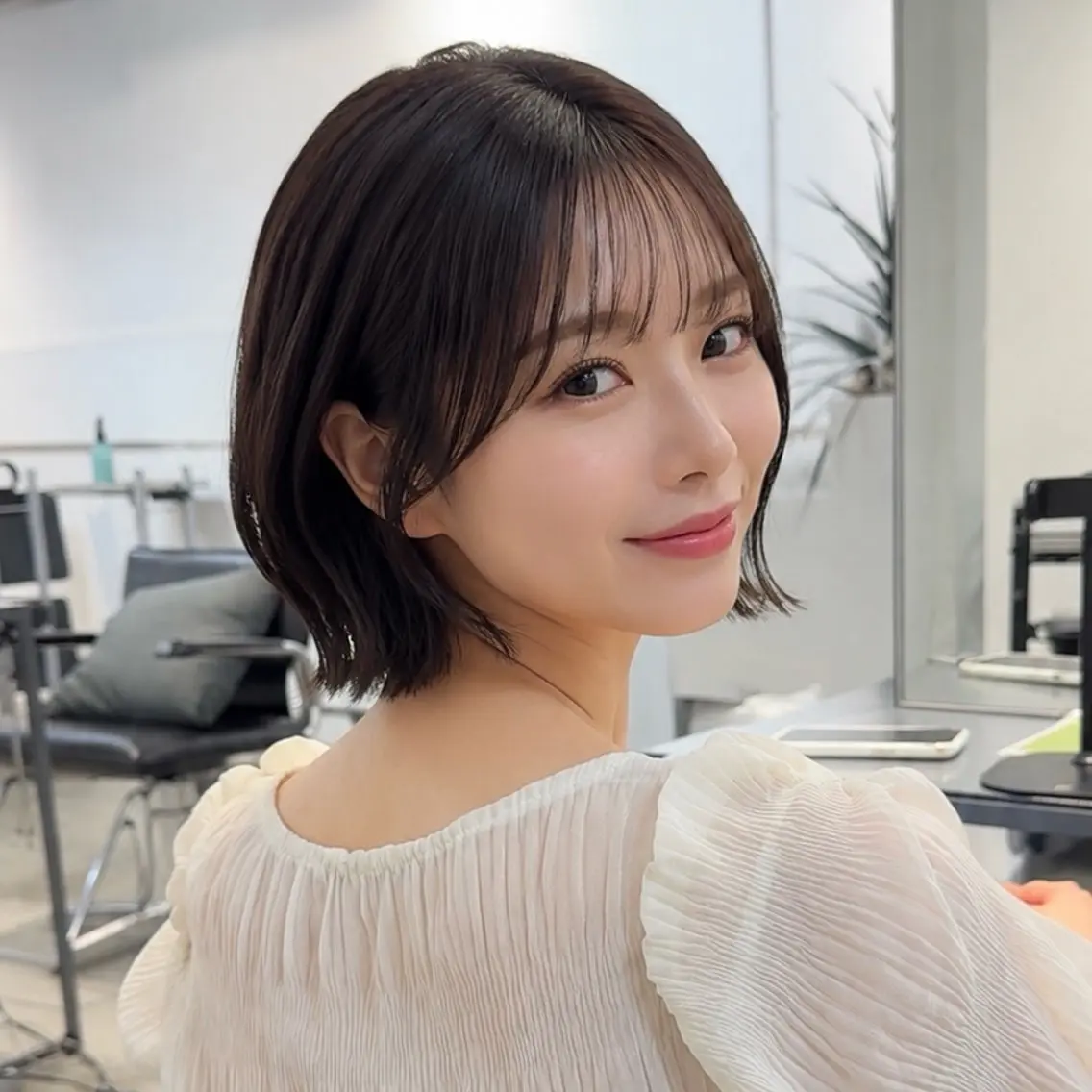 ショート カラー イルミナカラー 顔周りカット 小顔カット カット ヘアカラー トリートメント レイヤーカット/透 明感カラー/西田祐賀のヘアスタイル