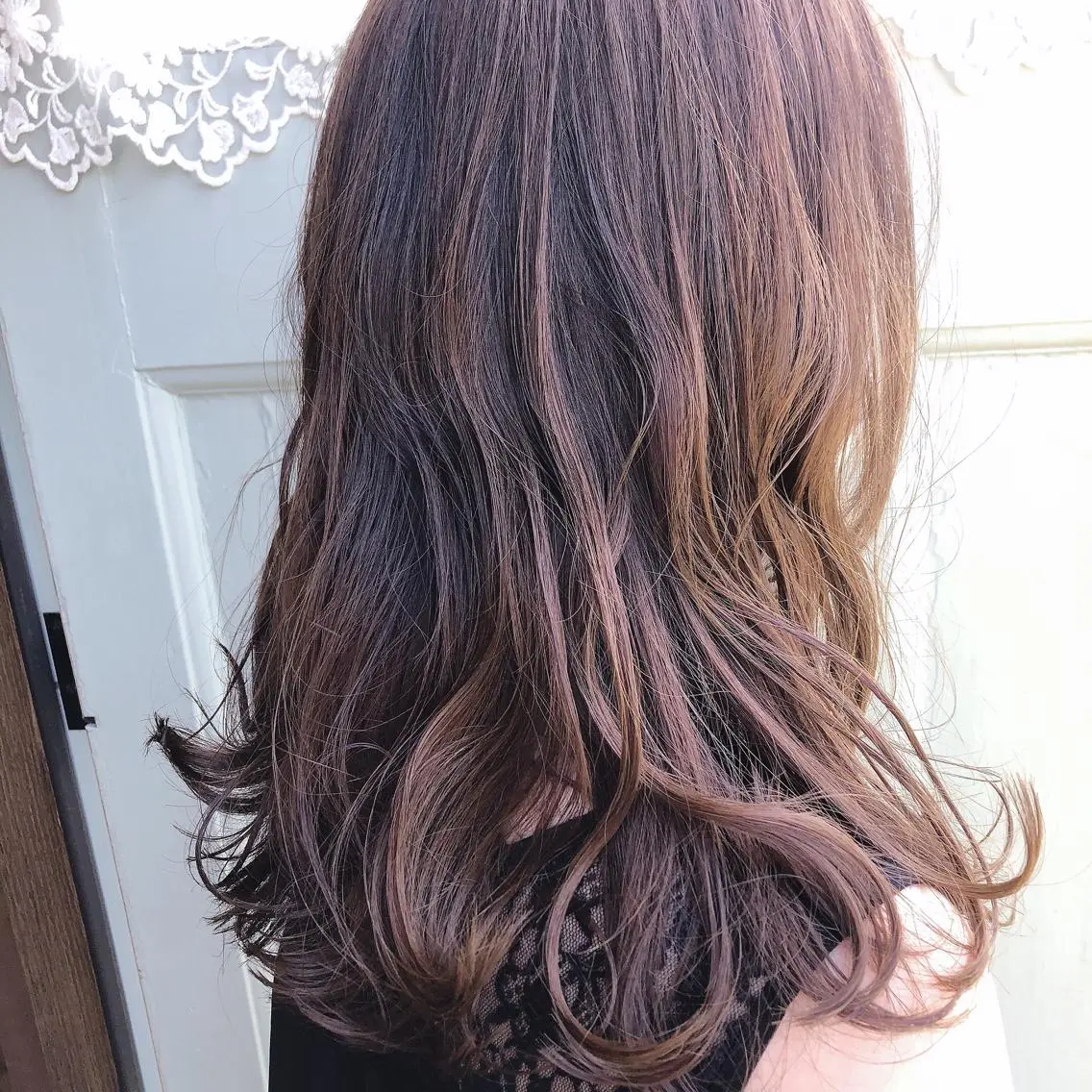 セミロング カット ヘアカラー かわい りなのヘアスタイル