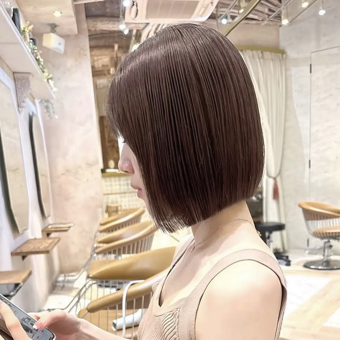 ミディアム カラー カット トリートメント 顔周り\エクステ\ 透明感カラー\まりんのヘアスタイル
