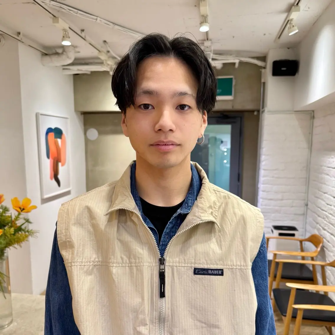 ミディアム メンズ ミディアムパーマ センターパート ダウンパーマ フェザーパーマ メンズパーマ パーマ シャドウパーマ 田形清流のヘアスタイル