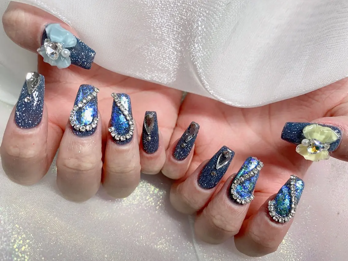 ネイル 長さ出し ジェルネイル キラキラネイル 大理石ネイル(マーブル) ニュアンスネイル Morpho nailのネイルデザイン