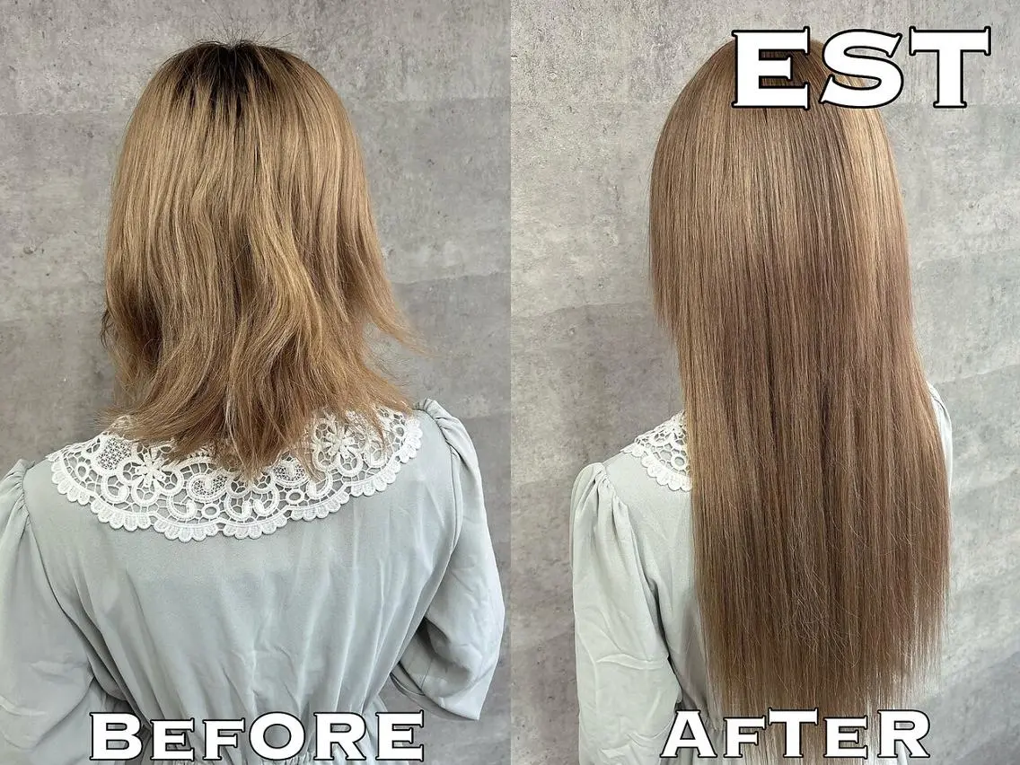 カラー ヘアアレンジ ロング シールエクステ バレイヤージュ ベージュカラー 黒髪 ブリーチ MORI MARIKAのヘアスタイル
