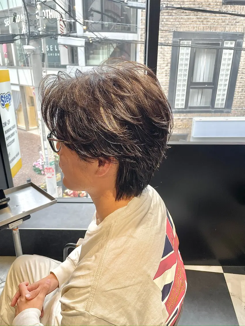 ショート カラー パーマ ハイライトカラー ハイライト フェード/ショート メンズ特化/怜哉のヘアスタイル