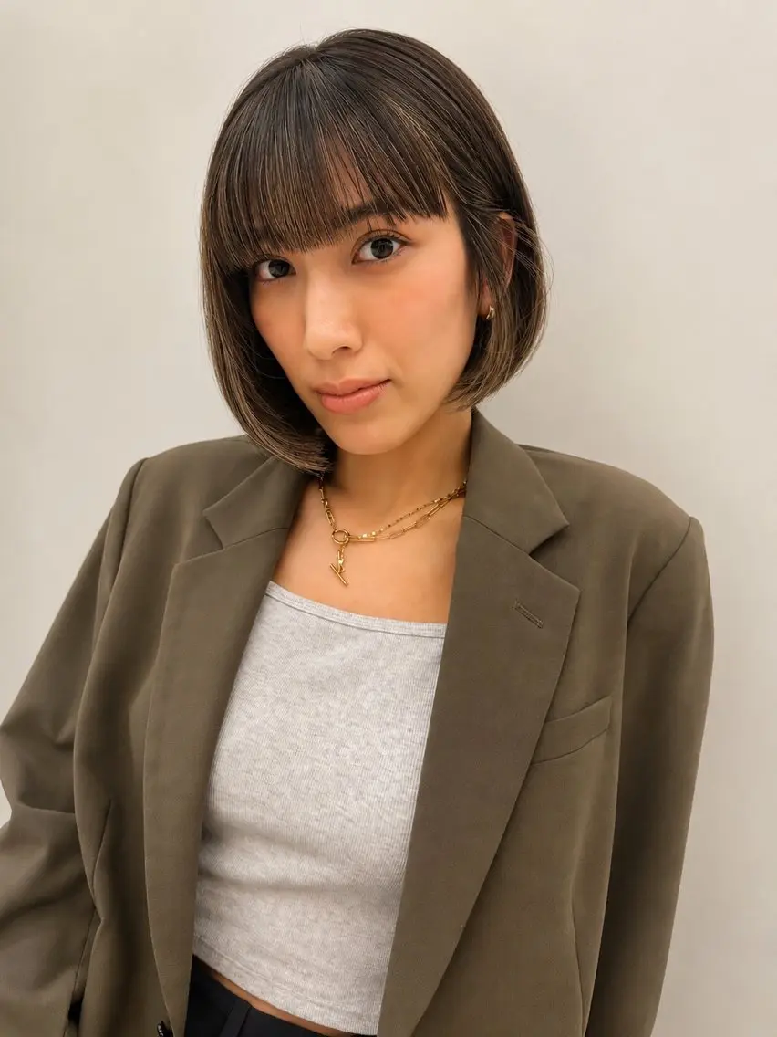 ショート ボブ ワイドバング 縮毛矯正/ 屋宜　輝のヘアスタイル