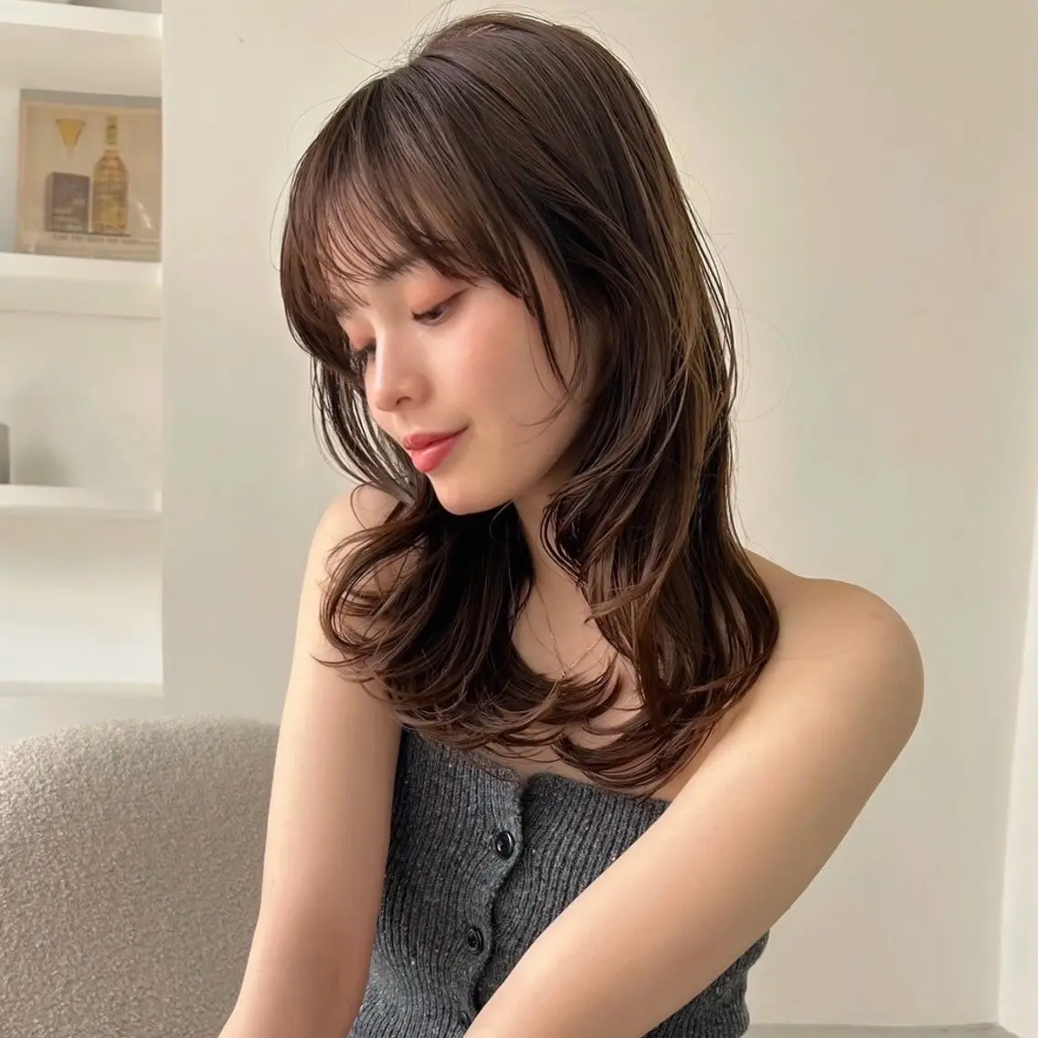 ミディアム パーマ ミディアムパーマ カット ヘアカラー パーマ ヨシモトリョウ /ボブ/パーマのヘアスタイル