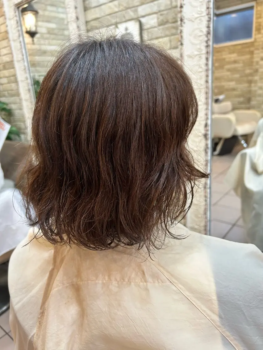 ミディアム パーマ ミディアムパーマ ボブ 顔周りカット TAKUMI‪✂︎‬ Ayamiのヘアスタイル