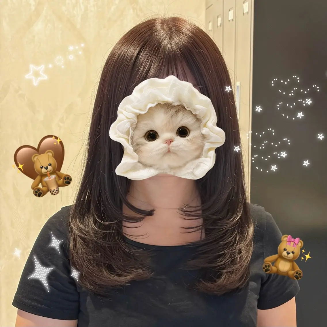 セミロング チョコレートブラウン レイヤーカット カット ヘアカラー トリートメント 透明感カラー 星川まお𝜗𝜚のヘアスタイル