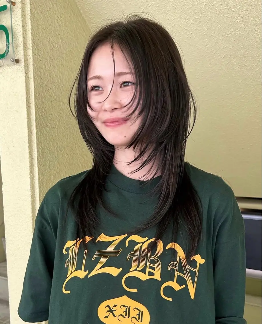 ロング レイヤーカット カット 似合わせレイヤー ＆縮毛矯正のヘアスタイル