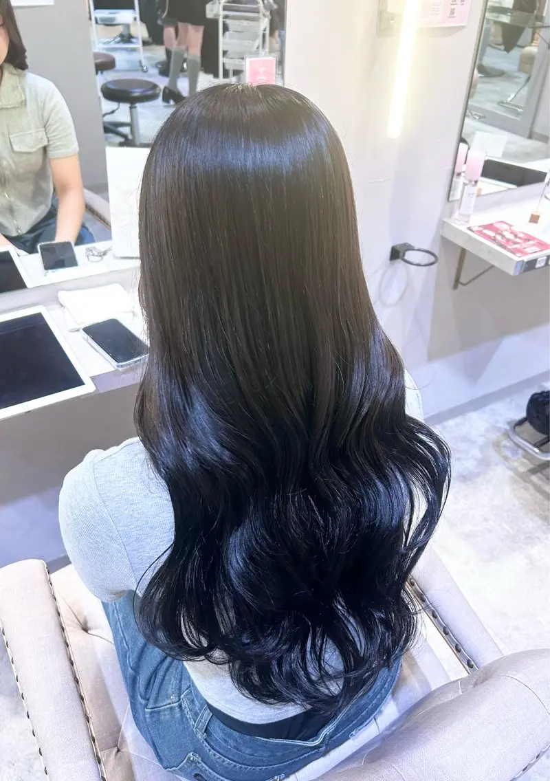 ロング カラー 黒髪 ブルーカラー ブルーブラック 透明感カラー 🐰🎀艶髪特化 yuzuka🎀🐰のヘアスタイル