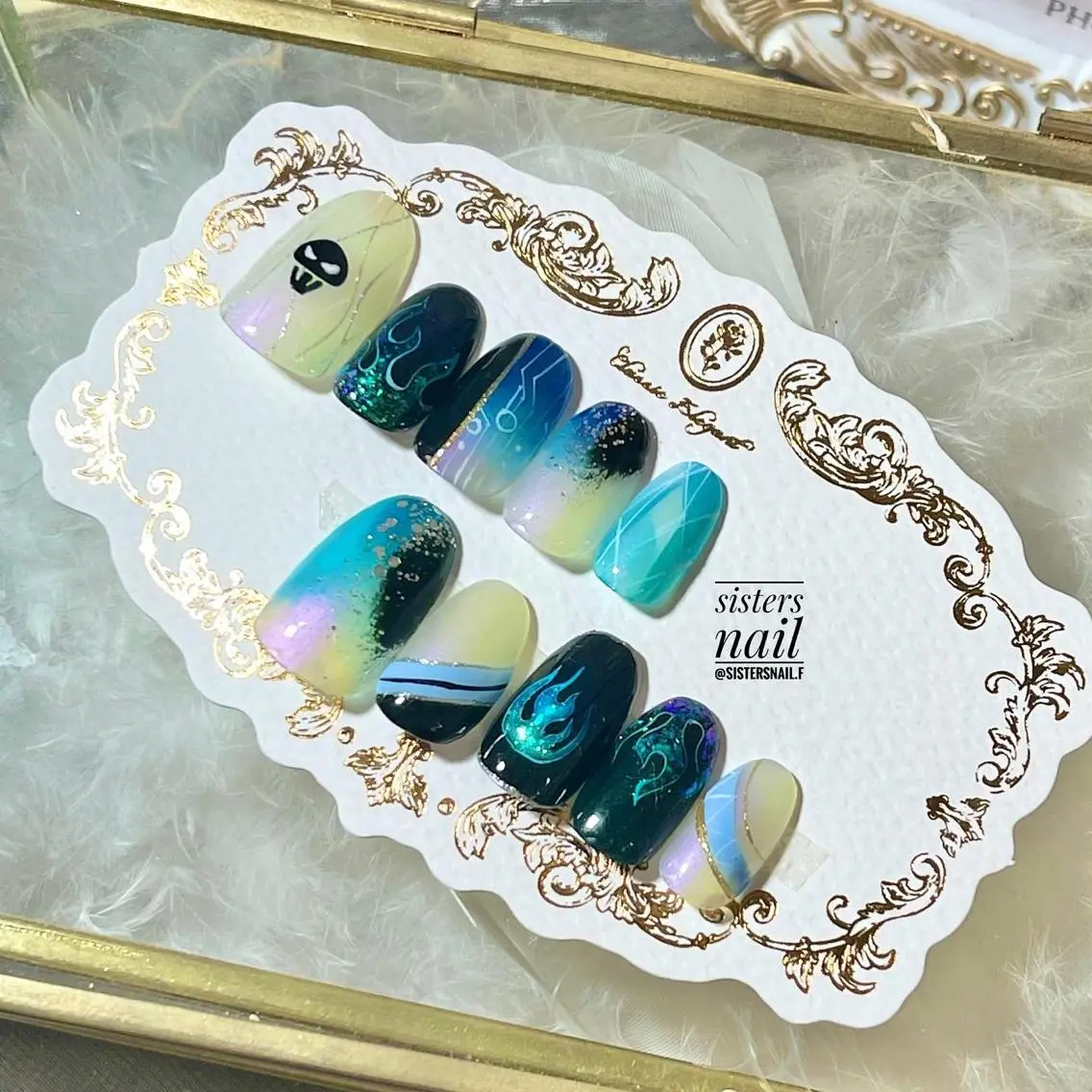 ネイル アートネイル ブルー ジェルネイル ハロウィン 持ち込み sisters nail.fのネイルデザイン