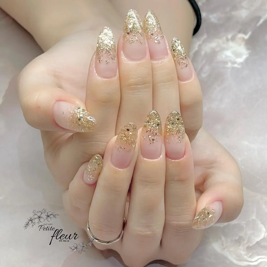 ネイル ラメ(グリッター) ラメグラデーション スカルプネイル ❁⃘*。Petite fleur❁⃘*りさのネイルデザイン
