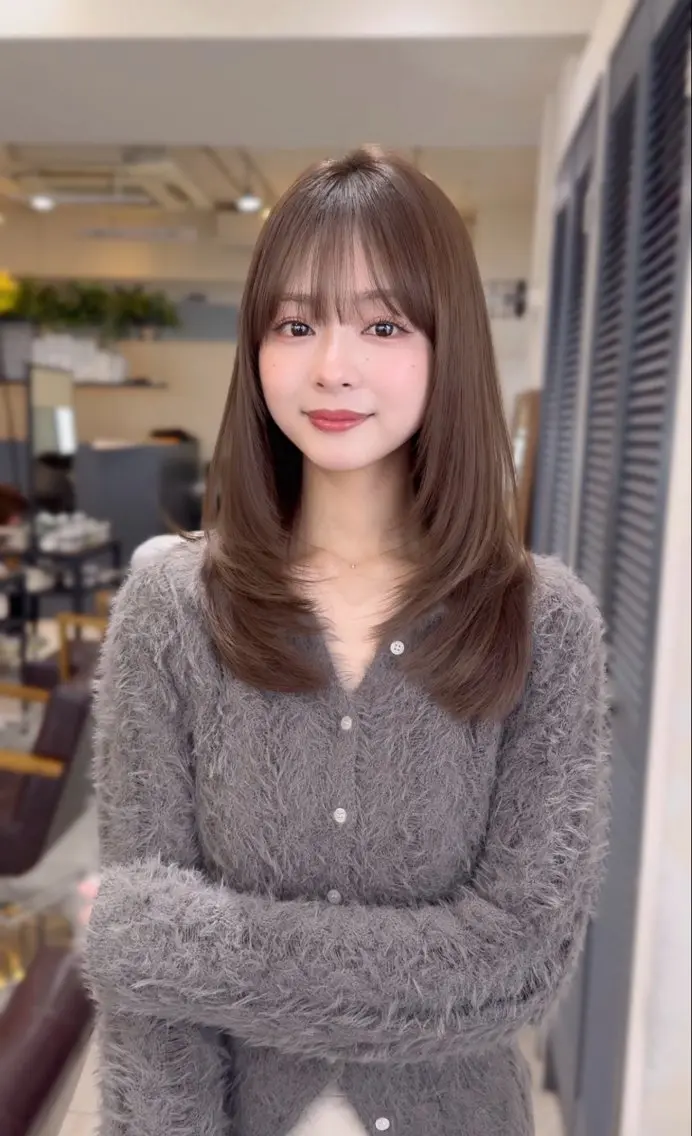 セミロング カラー パーマ 無料カット レイヤー/表参道のヘアスタイル