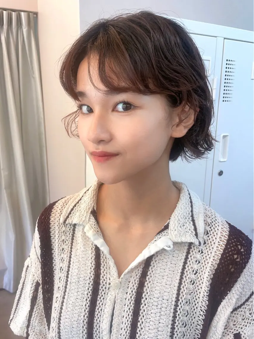 ショート パーマ 限定1名撮影モデル 村中衣里のヘアスタイル
