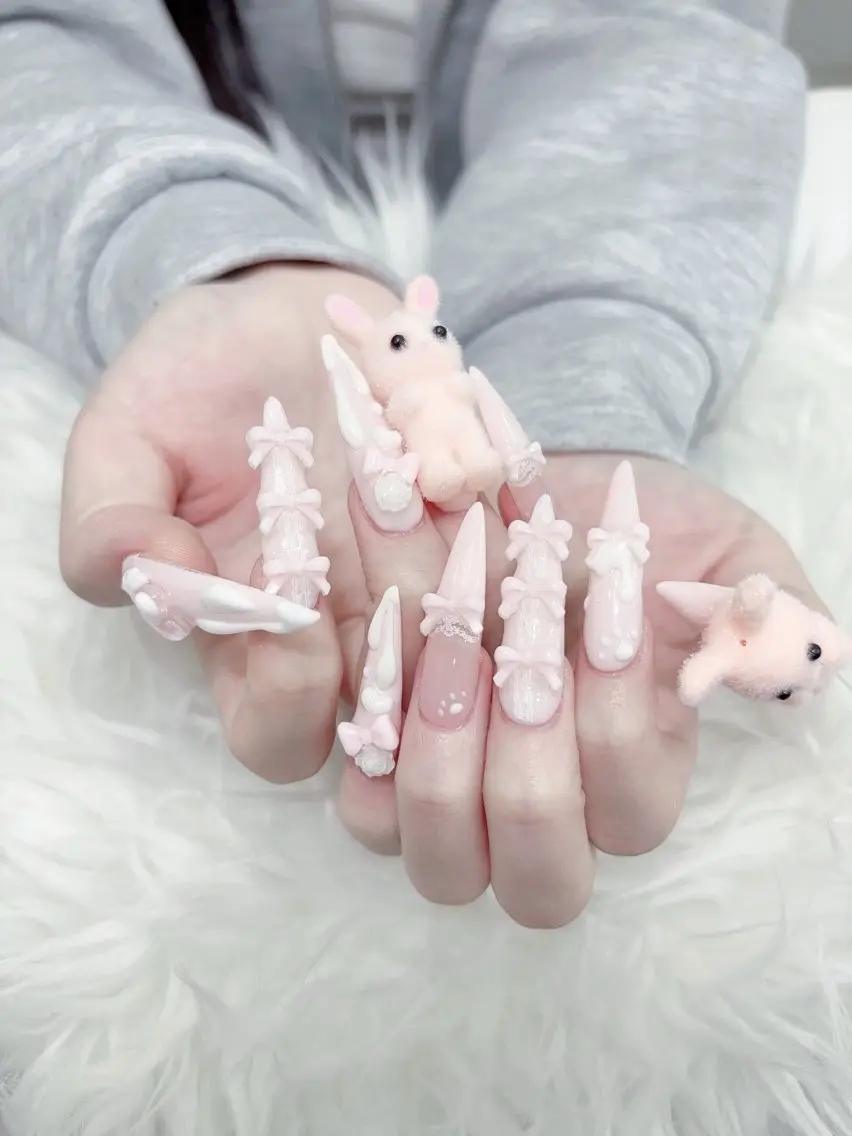 ネイル 成人式 マグネットネイル 大理石ネイル(マーブル) リボン 夏ネイル ハンドネイル MoMoA Nail ネイル長さ出し専門店のネイルデザイン