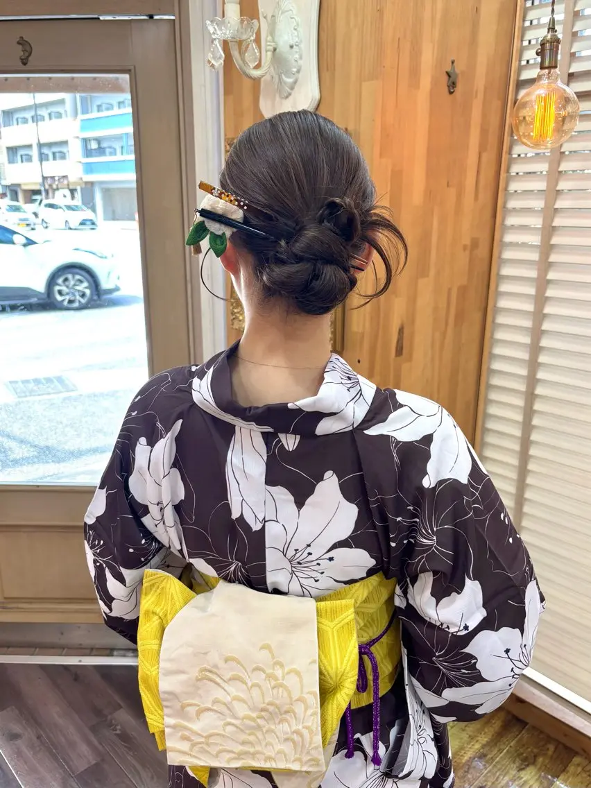 ロング ヘアアレンジ 浴衣 ヘアセット ヘアメイク＆着付け 福岡高宮mikuのヘアスタイル