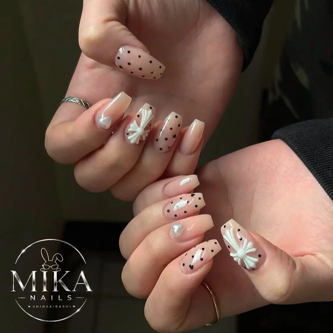 ネイル ハート キラキラネイル 韓国ネイル ロングネイル マグネットネイル ハンドネイル ハンドケア ちみ＿Mika Nails 心斎橋のネイルデザイン