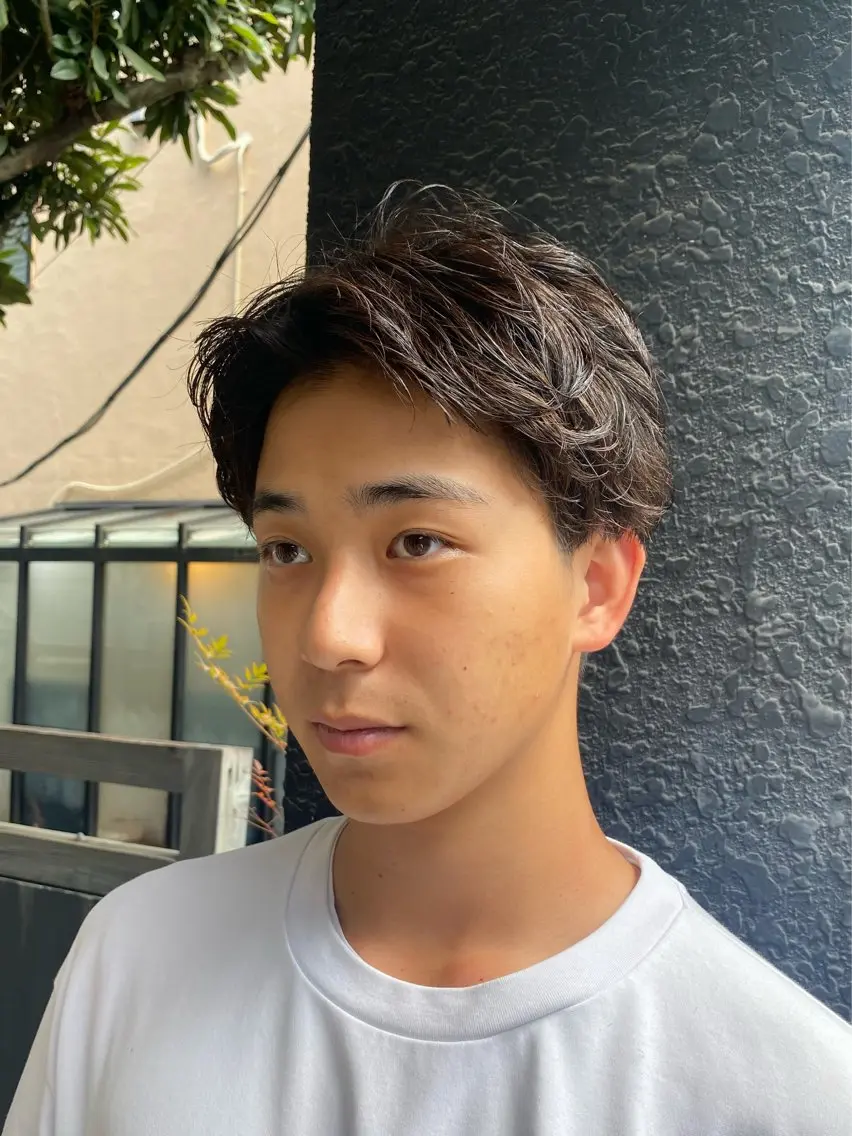 ショート メンズ アップバング メンズパーマ メンズショート ショートヘア カット パーマ ♤メンズ✖️パーマ♧ 第十 和博のヘアスタイル