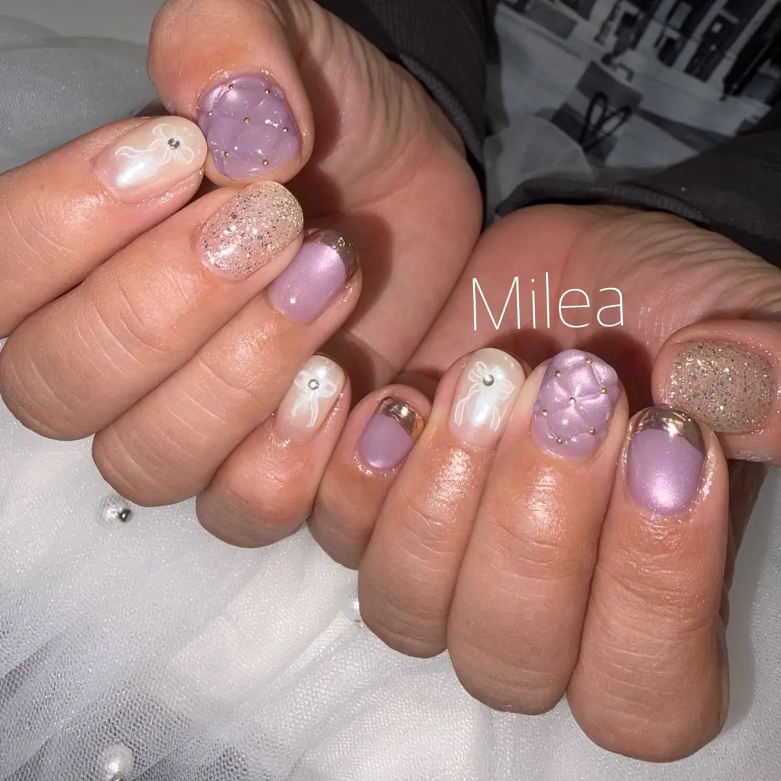 ネイル ハンドネイル Milea🩵 Sayaka🪩のネイルデザイン