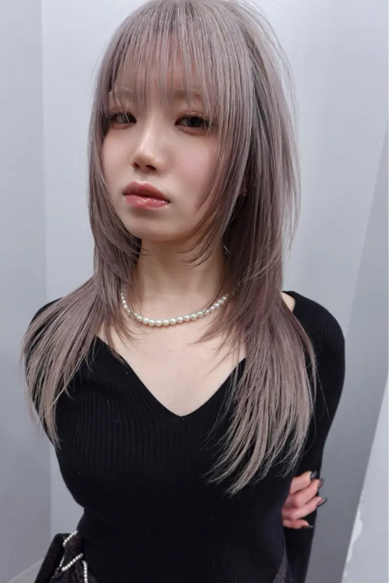 ロング ハッシュカット 韓国風ヘア レイヤーカット ロング 表参道/透明感カラー 韓国ヘア長田雄希のヘアスタイル