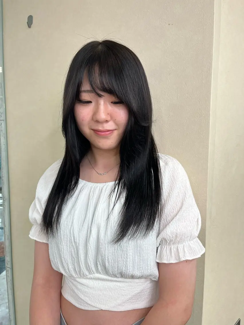 ロング カラー 黒髪 ブルーカラー ブルーブラック 透明感カラー 似合わせ/美髪カラー /カンナのヘアスタイル