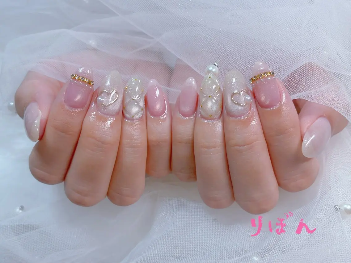 ミディアム 入学式 卒業式のヘアスタイル 韓国風ヘア ハンドネイル りぼん Re:Bonrのネイルデザイン