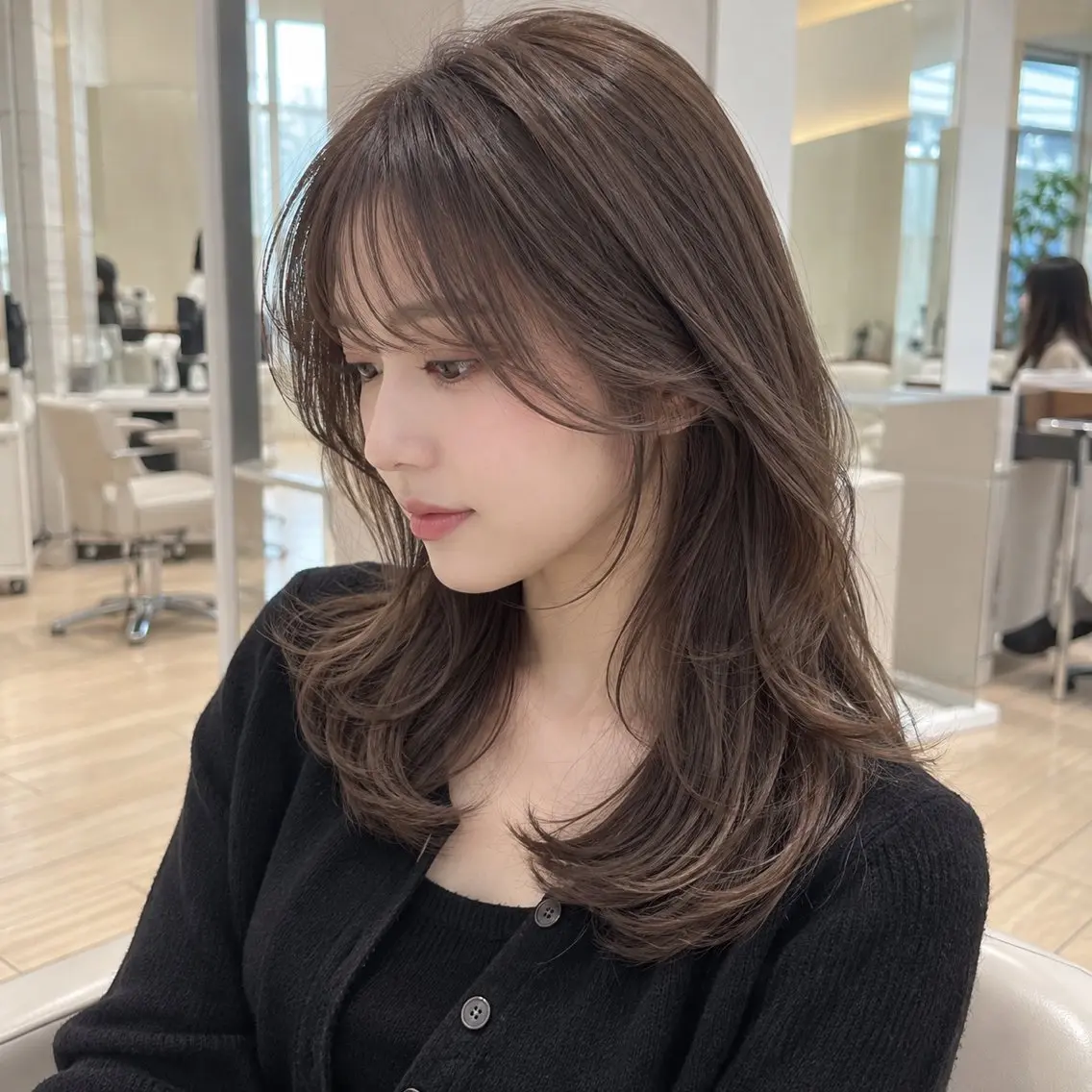 セミロング カラー 顔周りカット レイヤーカット 顔周りレイヤー/透明 感カラー/難波雄雅のヘアスタイル