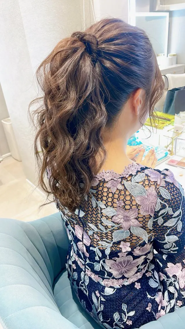 セミロング ヘアアレンジ ポニーテール 大嶋 日向子のヘアスタイル