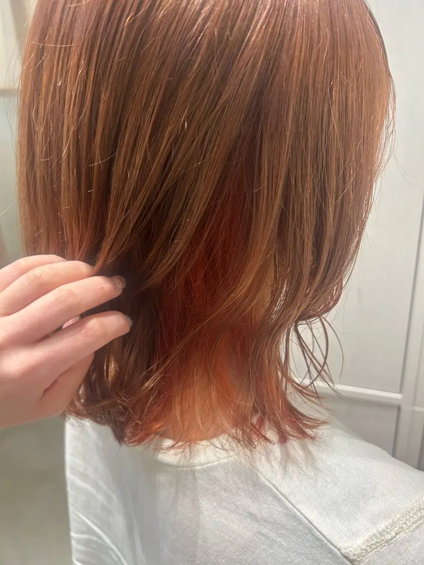 ミディアム カラー インナーカラー オレンジ カット ヘアカラー トリートメント 後藤 由希のヘアスタイル