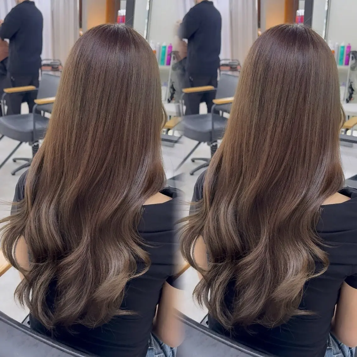 ロング カラー アッシュ アッシュブラウン ベージュカラー 黒髪 ブリーチ カット ヘアカラー トリートメント 赤み無し柔らかカラー 【梅田】madokaのヘアスタイル
