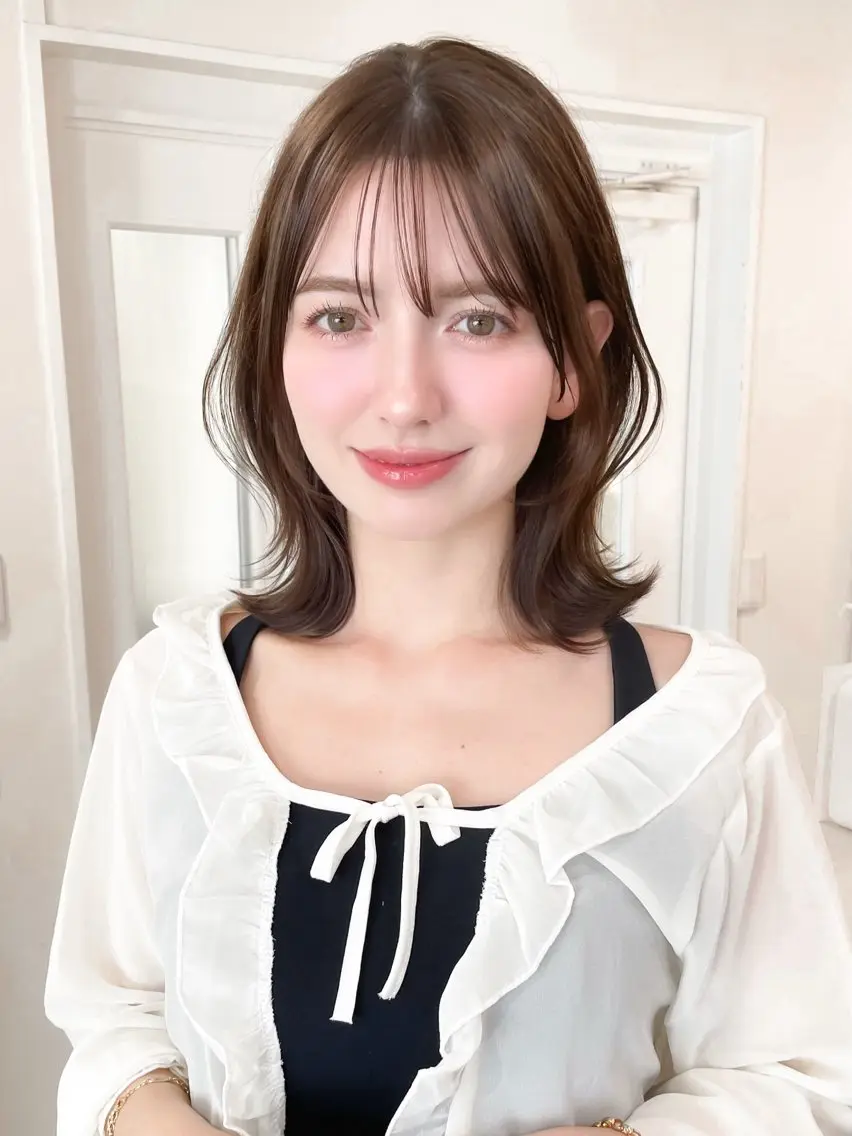 ミディアム カラー ベージュカラー ダブルカラー グレージュ ミント オリーブグレージュ カット ヘアカラー トリートメント ミディアム/顔周り/ ベージュ🌼mayuのヘアスタイル