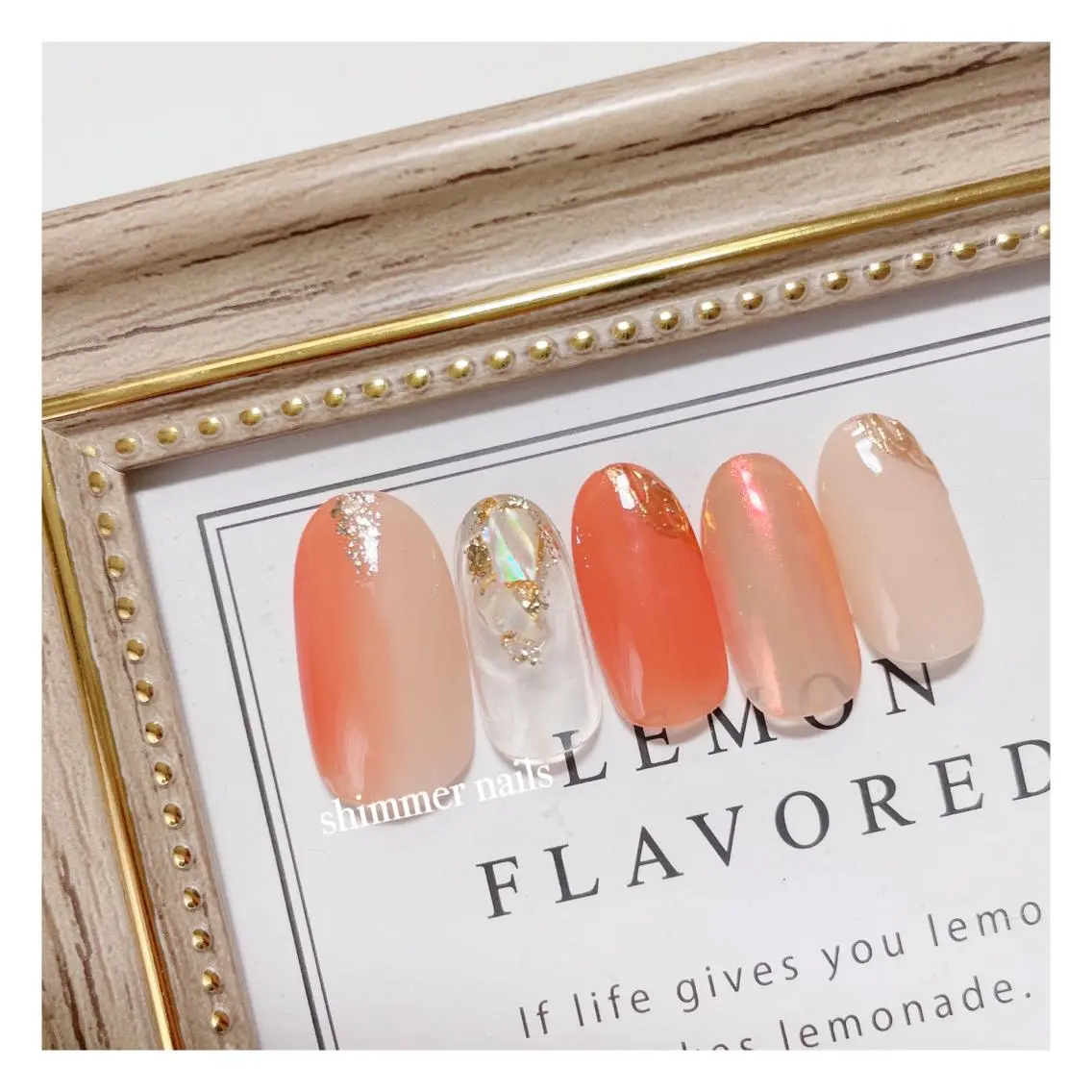 ネイル ゴールド オレンジ shimmer nailsのネイルデザイン