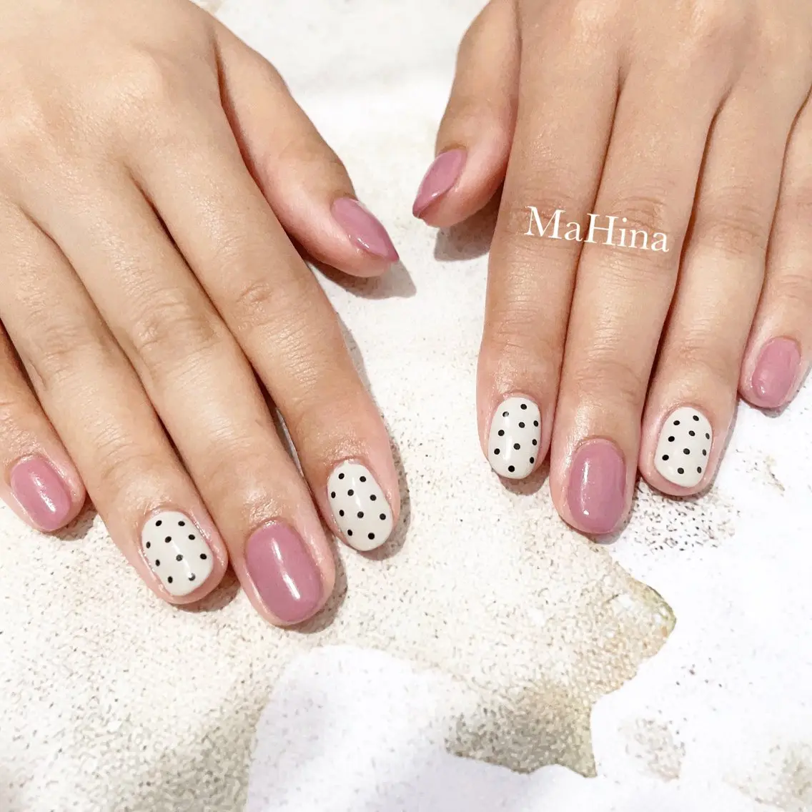 ネイル ドット ピンク ハンドネイル Le Vernis MaHina・まひなのネイルデザイン