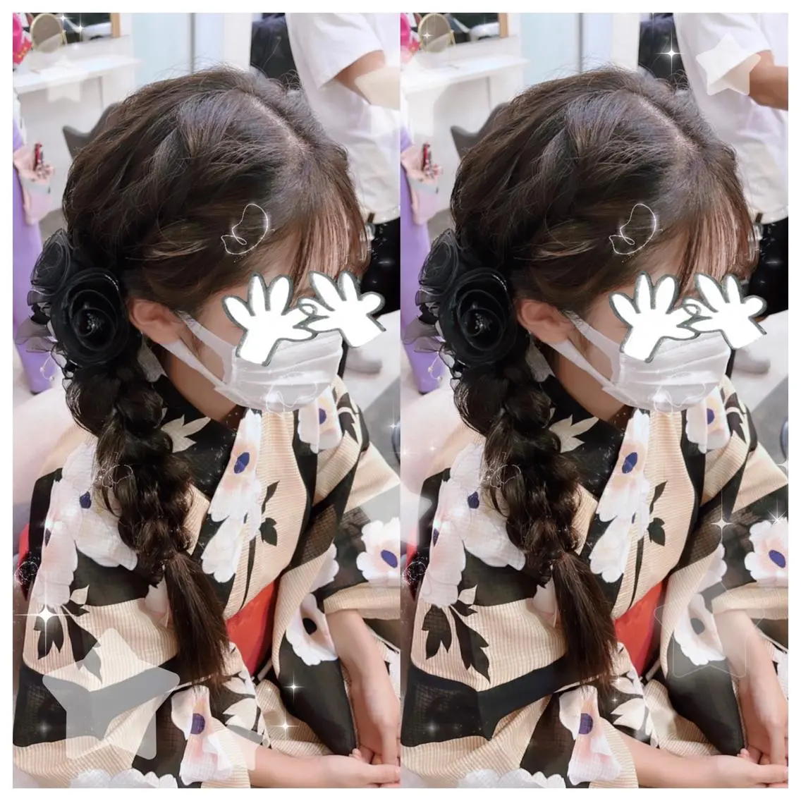 ミディアム カラー ヘアアレンジ 結婚式・ブライダル シールエクステ バレイヤージュ 黒髪 ブリーチ セキグチ💞 lilaのマツエク・マツパデザイン