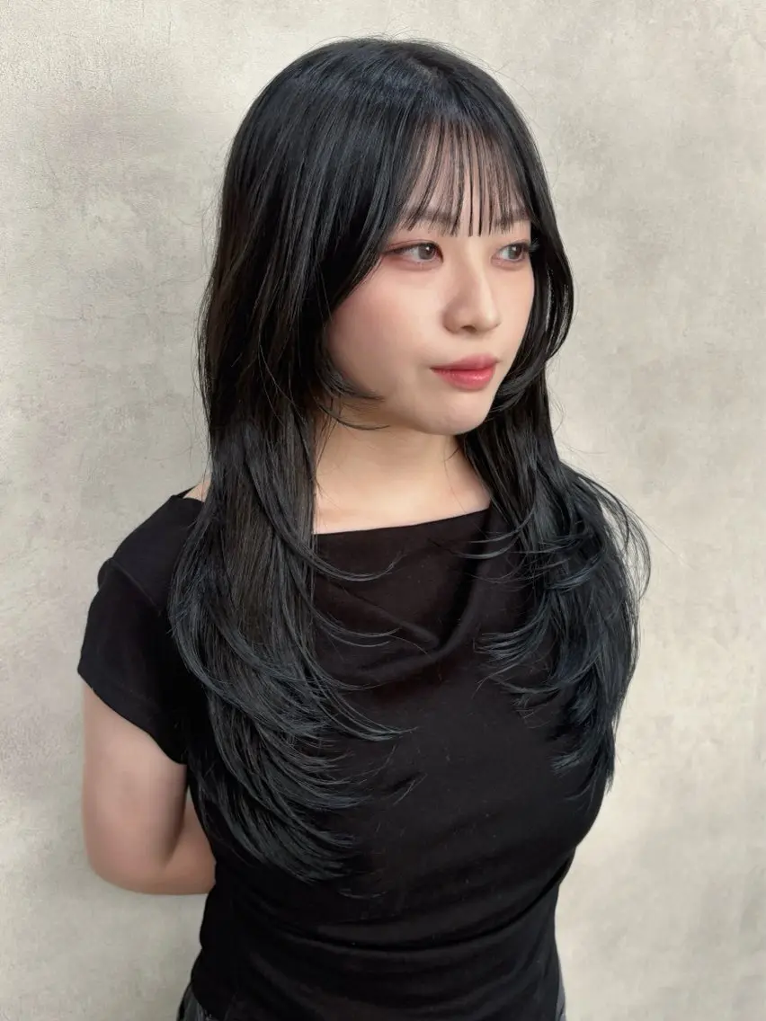 ロング ハッシュカット レイヤーカット カット ヘアカラー トリートメント 🖤顔まわり 盛れヘア⟡アズサ🖤のヘアスタイル