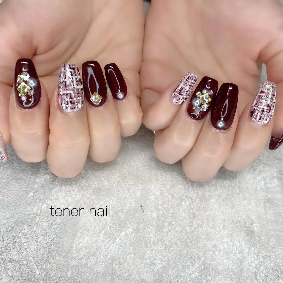 ネイル ボルドー ツイードネイル テネルネイル tener nailのネイルデザイン