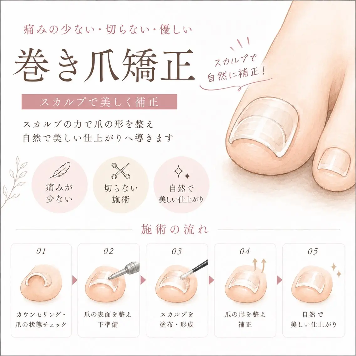💅巻き爪矯正【両足】プラスしてフットジェルのメニューも🉑の写真