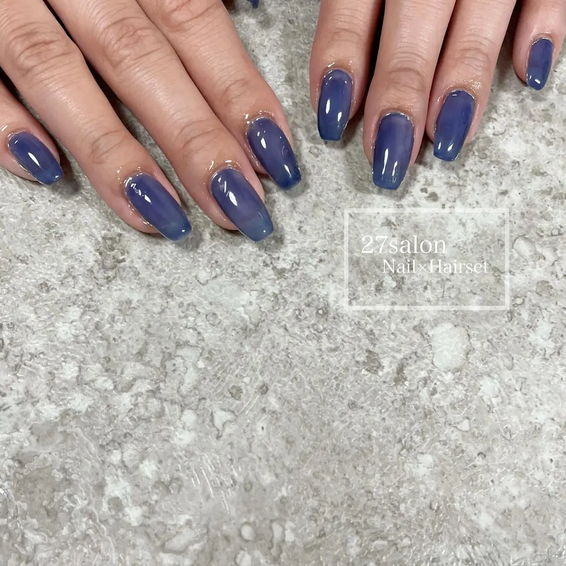 ネイル ブルー クリアネイル ミラーネイル ワンカラーネイル 27salon yuinaのネイルデザイン