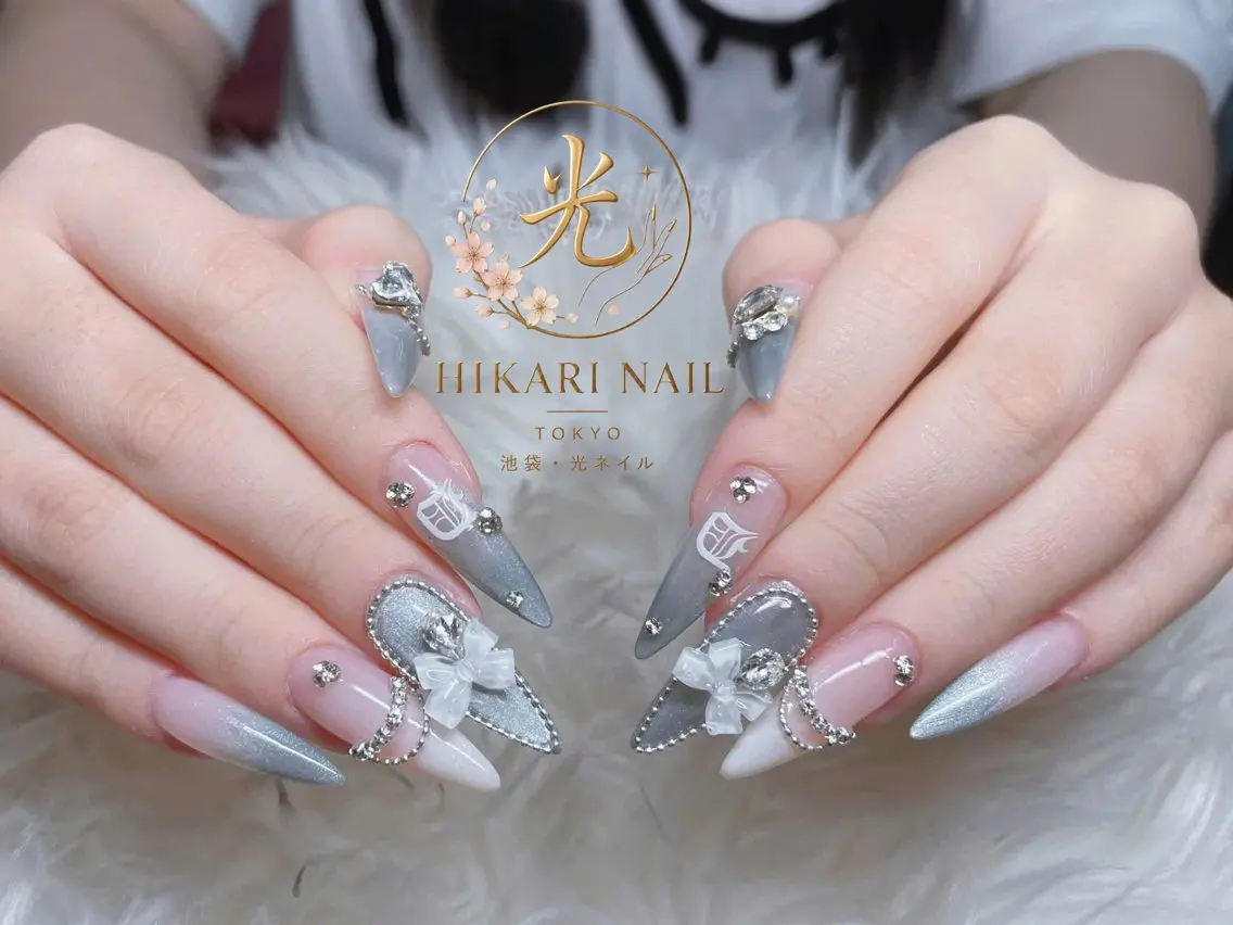 ネイル チークネイル 長さ出し フレンチネイル ガーリー ハート ハンドネイル HikariNail Ikebukuroのネイルデザイン