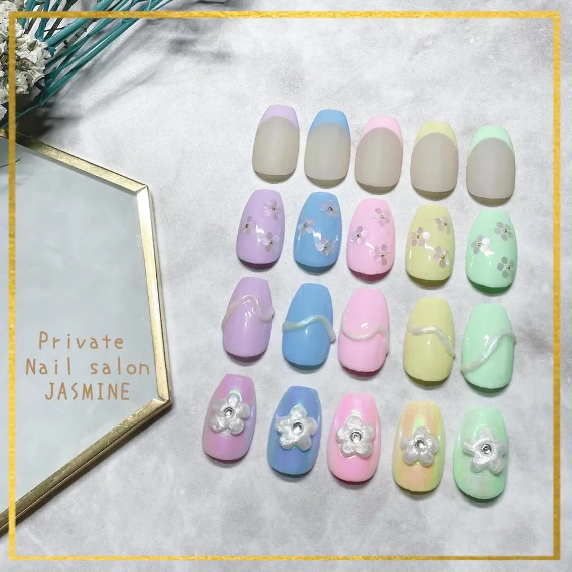 ネイル フラワーネイル パステルネイル ぷっくりネイル 春ネイル ハンドネイル Nail salon JASMINEのネイルデザイン