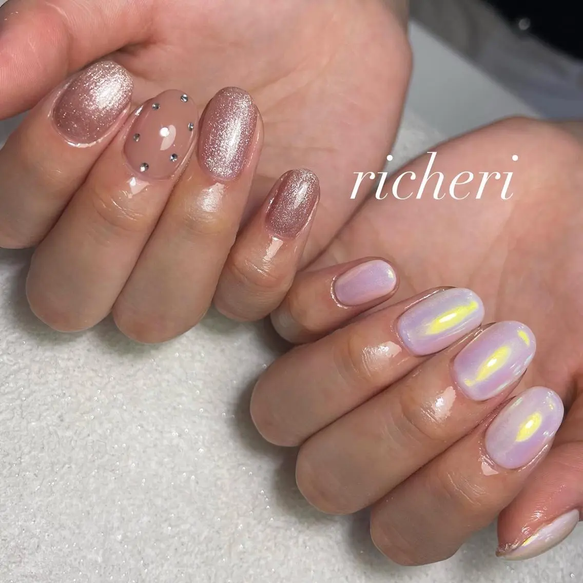 ミディアム ネイル オーロラネイル フレンチネイル ジェルネイル ロングネイル マグネットネイル ハンドネイル richeri beautyのネイルデザイン