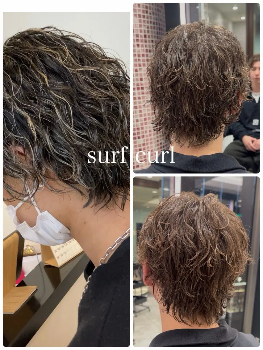 ミディアム メンズ ミディアムパーマ メンズパーマ カット パーマ 🇺🇸サーフカール パーマ特化ren🎸のヘアスタイル