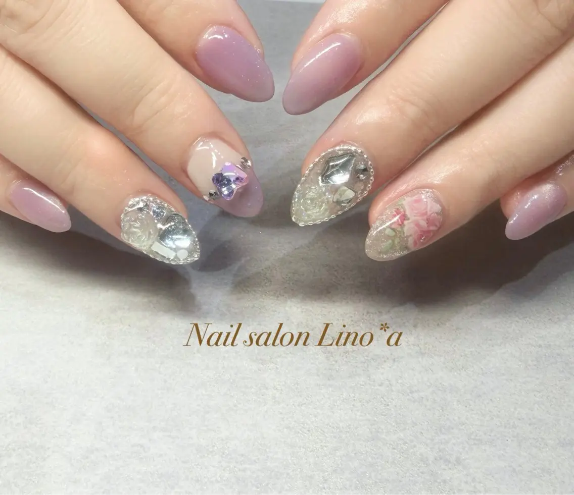 ネイル アートネイル フレンチネイル キラキラネイル マグネットネイル 持ち込み ハンドネイル Nail salon Lino*aのネイルデザイン