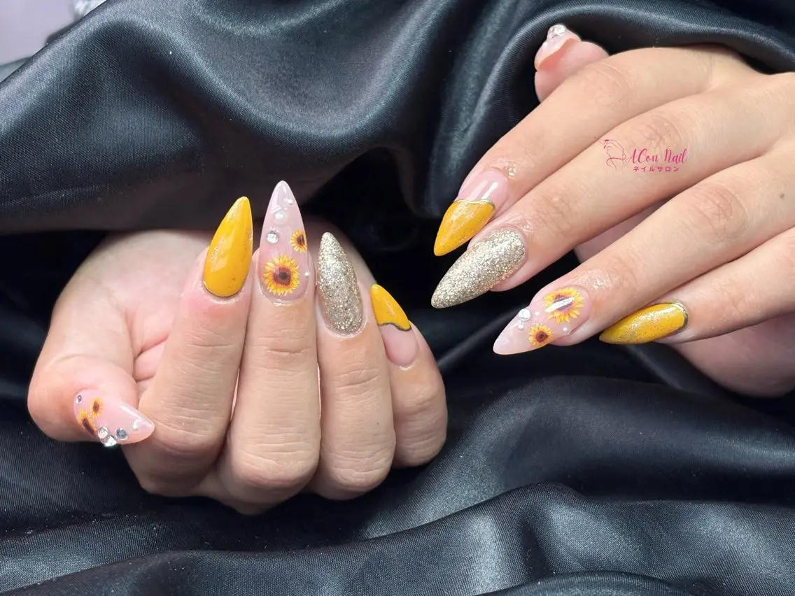 ネイル 桜ネイル 長さ出し フラワーネイル フレンチネイル ジェルネイル ハンドネイル ACon NailSalonのネイルデザイン