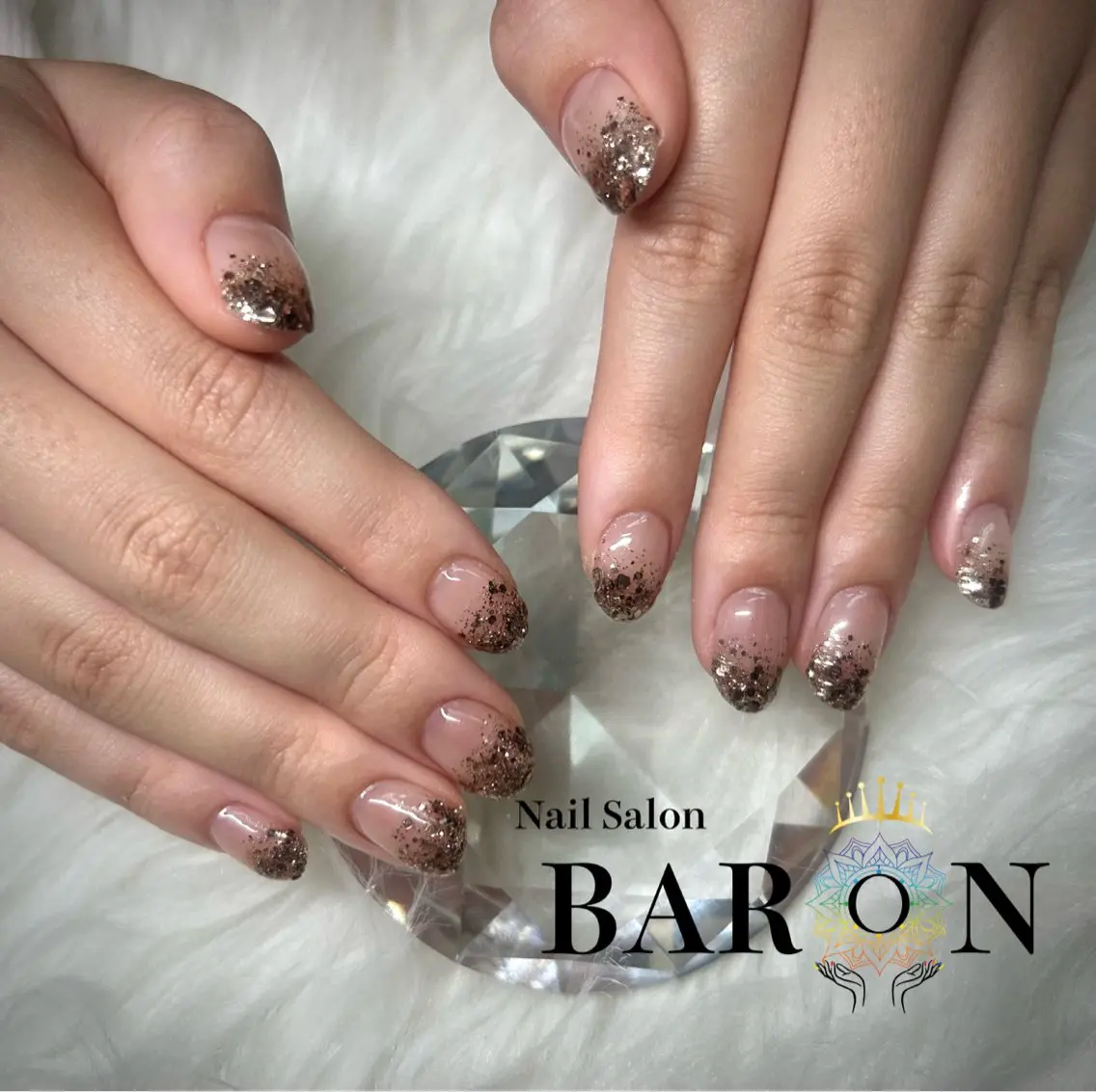 ネイル ブラウン グラデーション ラメ(グリッター) ピンク BARON AIMIのネイルデザイン