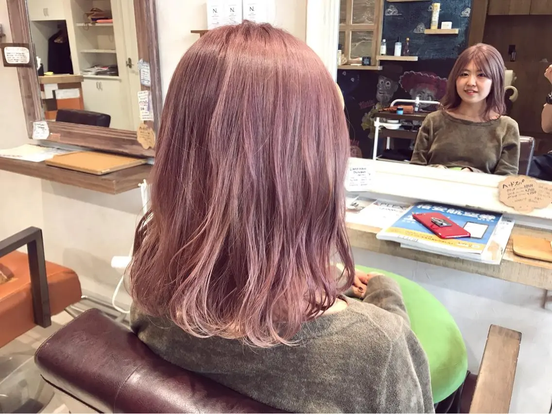 ミディアム カラー グレージュ ピンクカラー メンズ指名多数!! 田島史也のヘアスタイル
