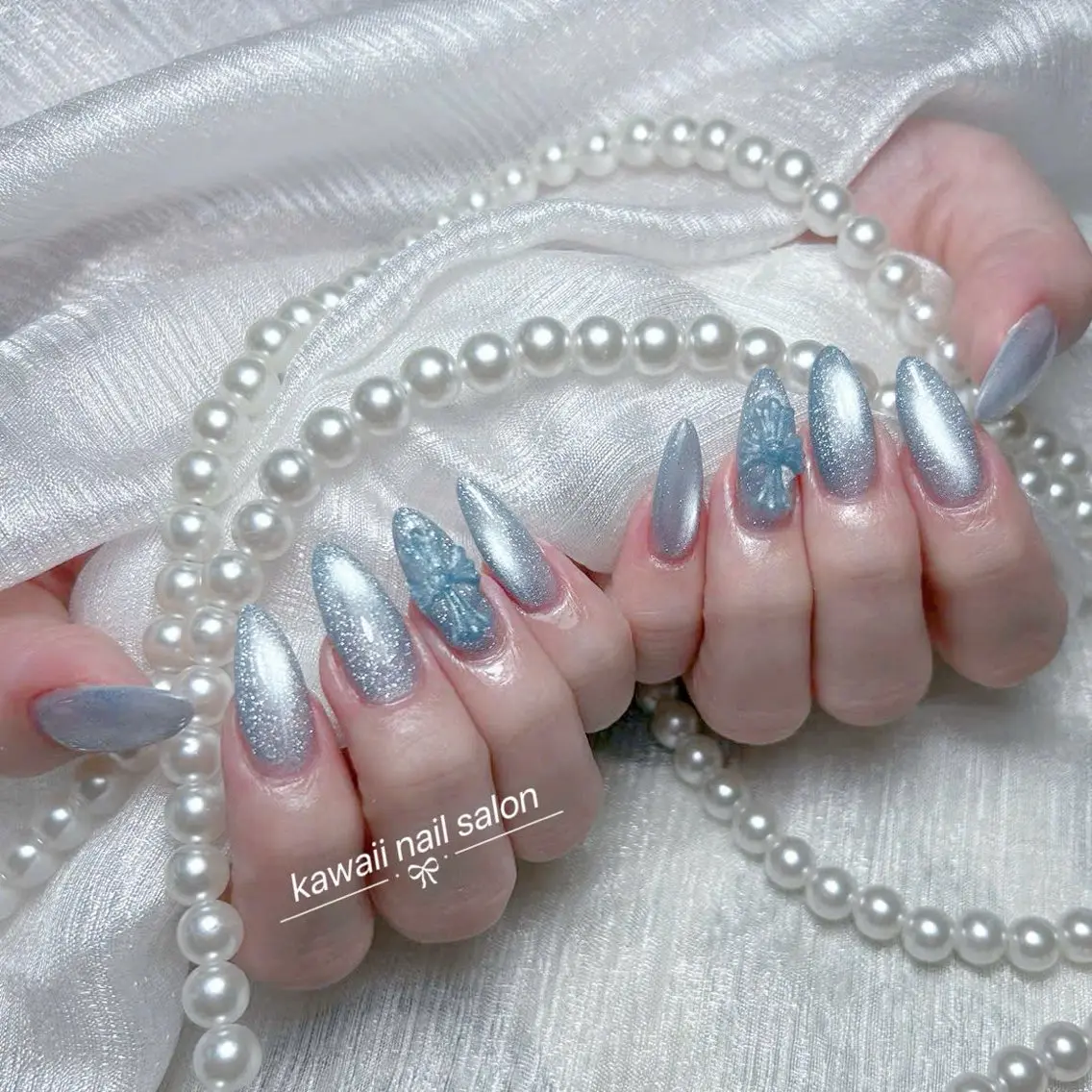 ネイル ドット フレンチネイル 韓国ネイル マグネットネイル オフィスネイル Kawaii Nail Salonのネイルデザイン