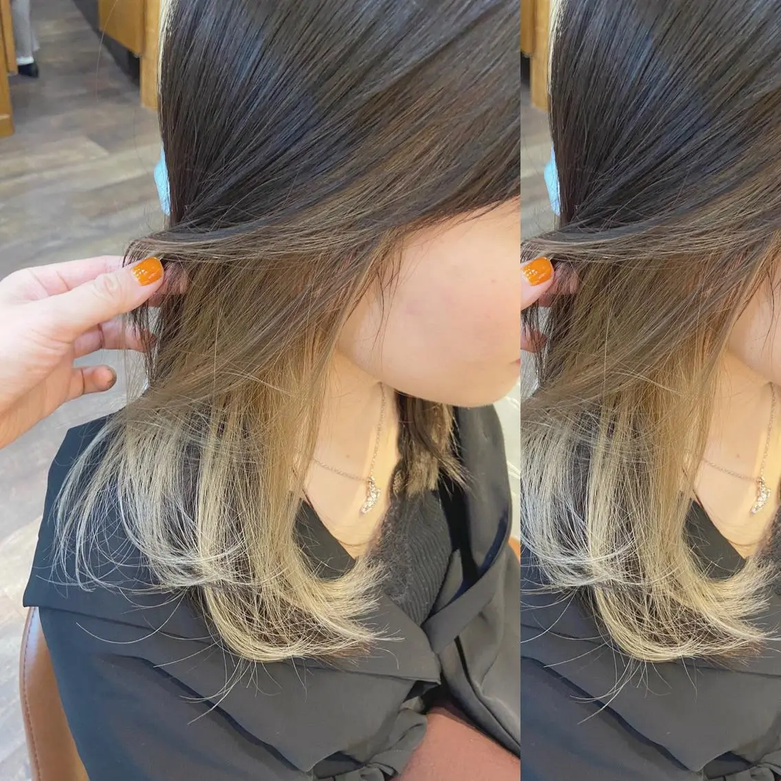 セミロング カラー インナーカラー 鎌田 祥江のヘアスタイル