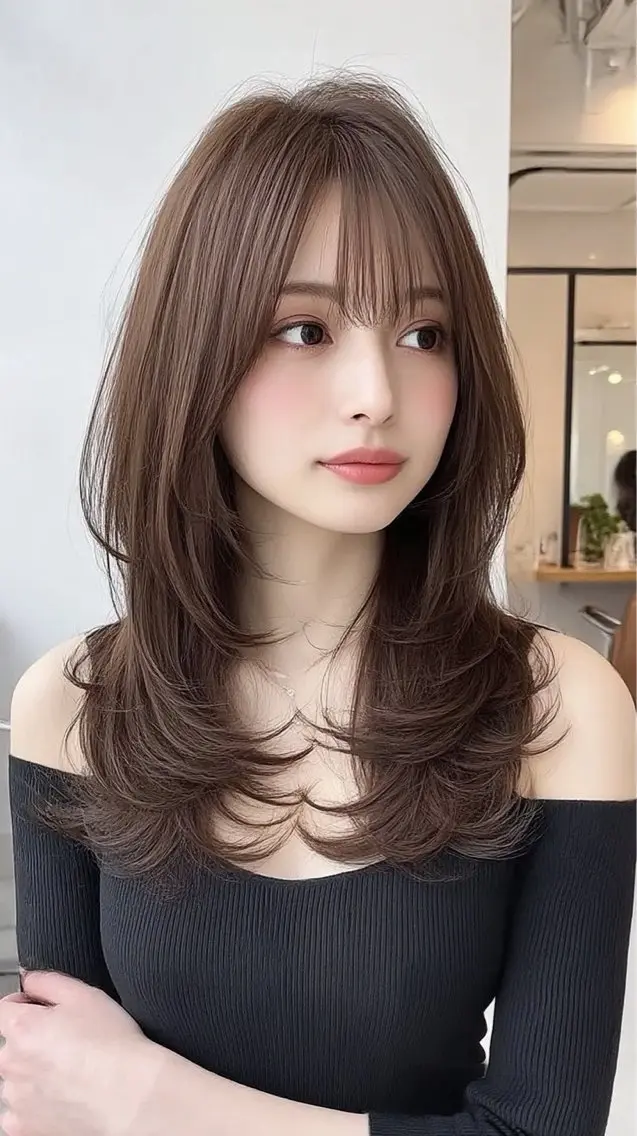 セミロング カラー ヘアカラー 韓国×艶ハイトーンが かわいい✨️リオ🍒のヘアスタイル